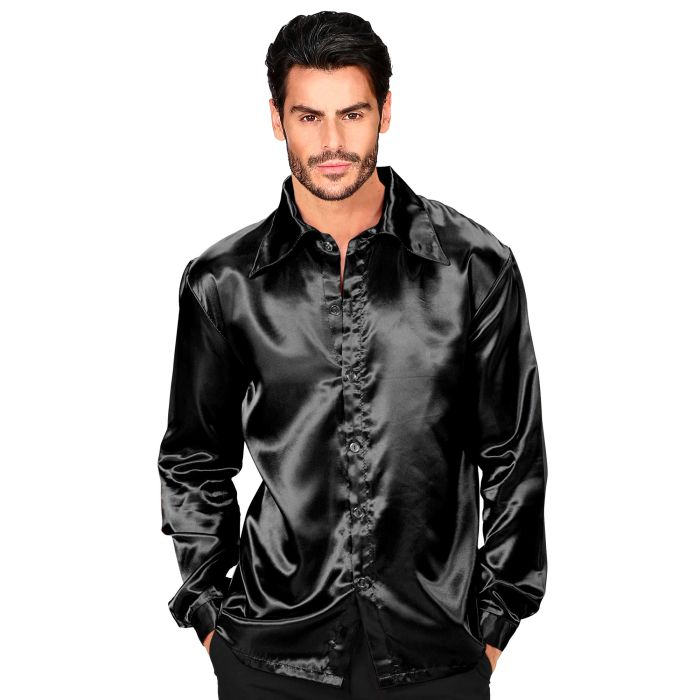 Schwarzes Satin Discohemd für Herren