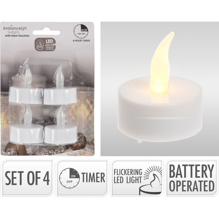 LED-Teelichter 4 stk. mit Timer und flackerndem Licht