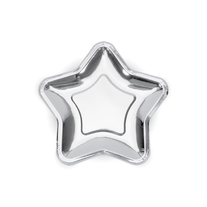 Silberner Stern Pappteller 6x - 23 cm