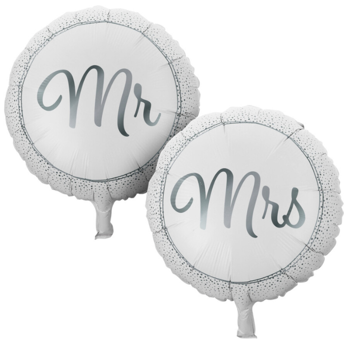 Mr. und Mrs. Folienballons Silber 14 cm - 2x