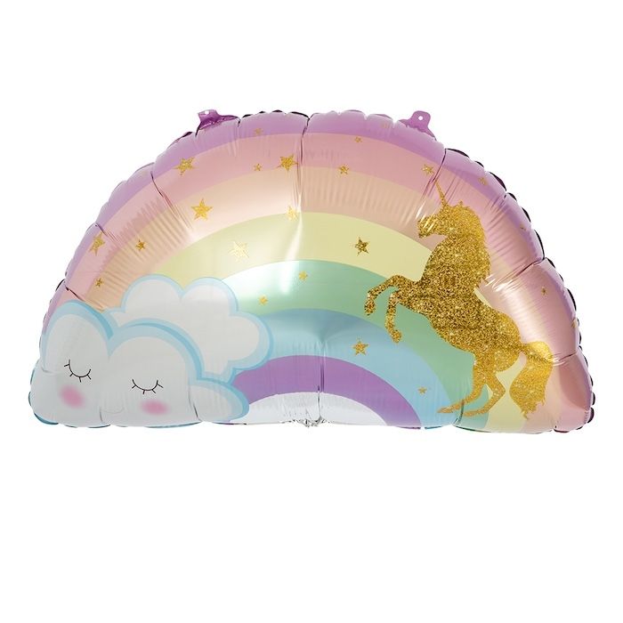 Regenbogen Folienballon in Pastellfarben mit Einhorn 35x65 cm