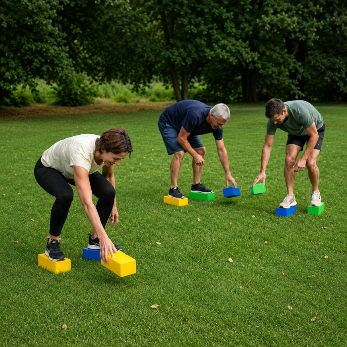 Mannschaftsspiel für Staffelläufe mit Bauklötzen 9x - rutschfeste Steine für drinnen und draußen