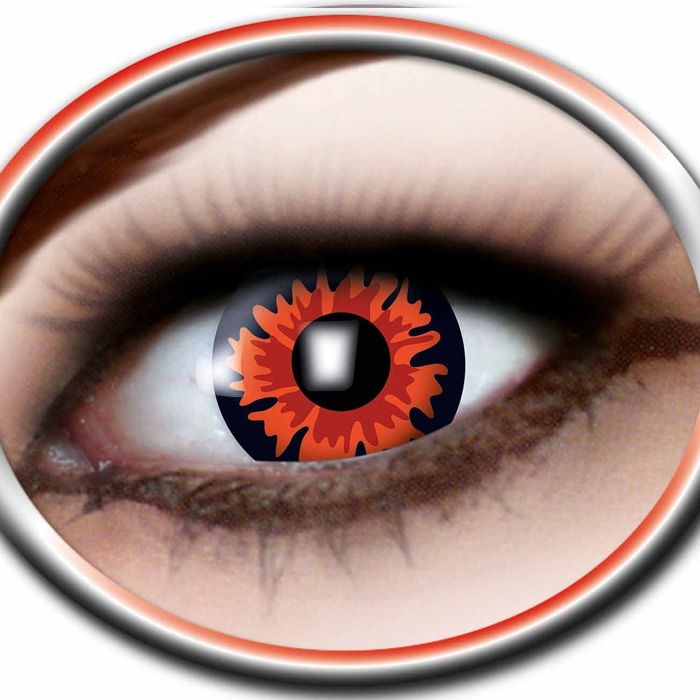 Orangefarbene Kontaktlinsen mit Blumenmotiven
