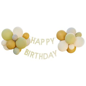 Happy Birthday Girlande inkl. naturfarbener Ballons 