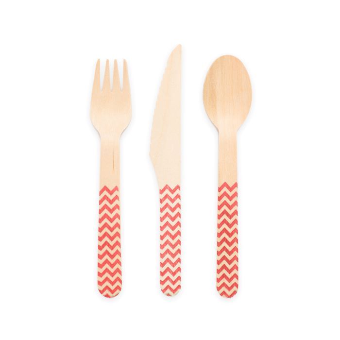 rotes gemustertes Holzbesteck - 18 Teile