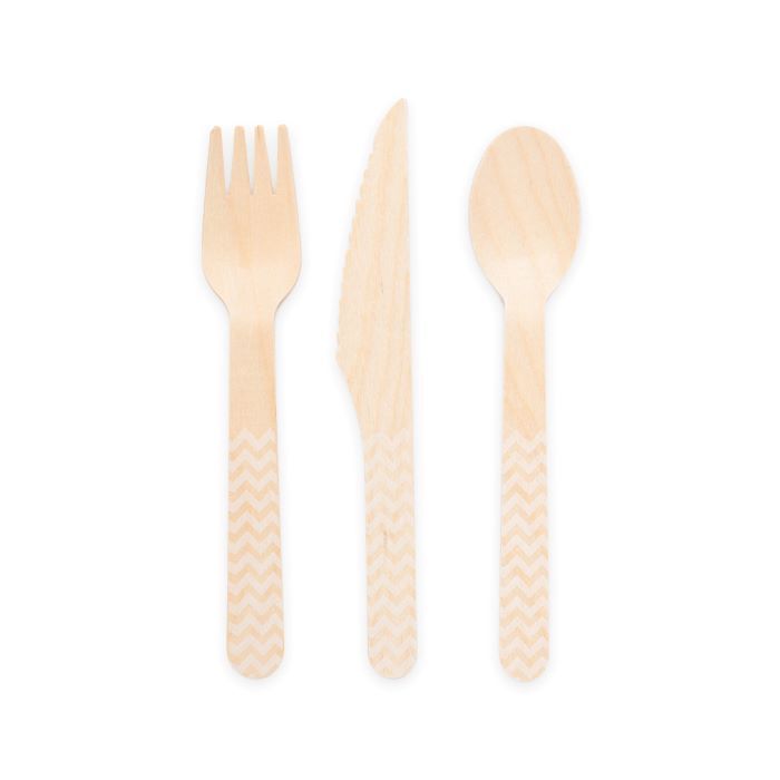 Holzbesteck weiß gemustert 18 Teile - 16 cm