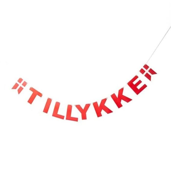 Tillykke Girlande mit Dannebrog-Flagge rot 3,8m Det Gamle Apotek