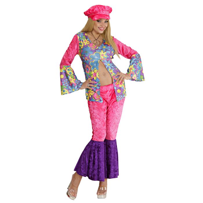 Hippie-Kostüm für Damen aus Samt mit Hut