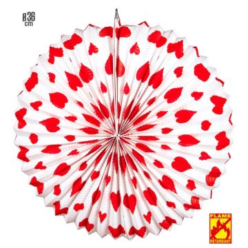 Weiße und rote Herzrundenlaterne - 36 cm