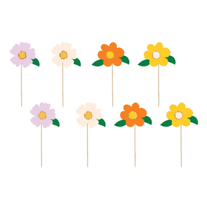 Bunte Blumen Holzstäbchen 8x - 13 cm