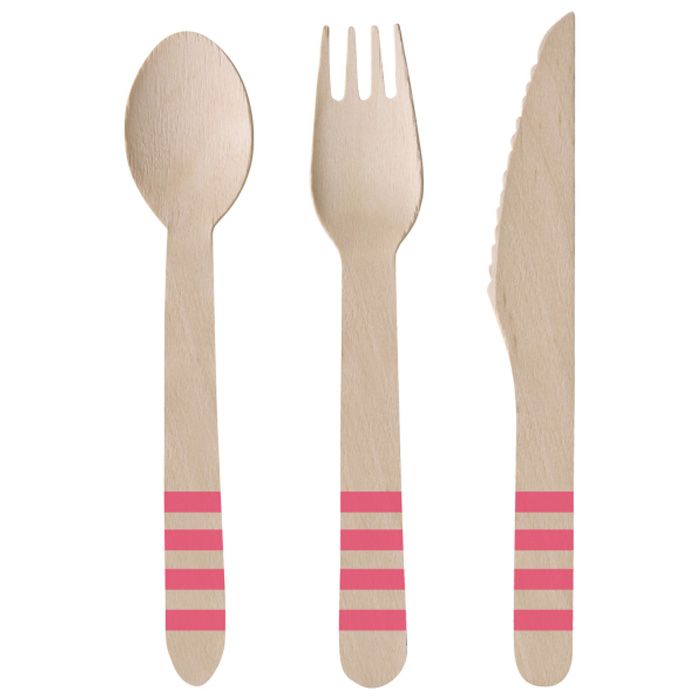 Pink træ bestik sæt 24x 