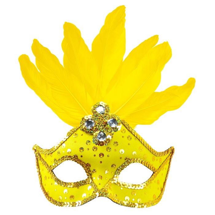Gelbe brasilianische Maske mit Federn