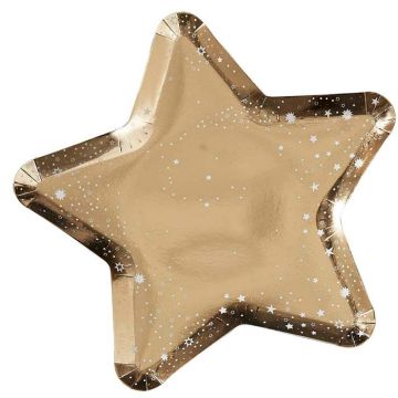 Goldene Glitzerstern-Pappteller 8x - 26 cm 