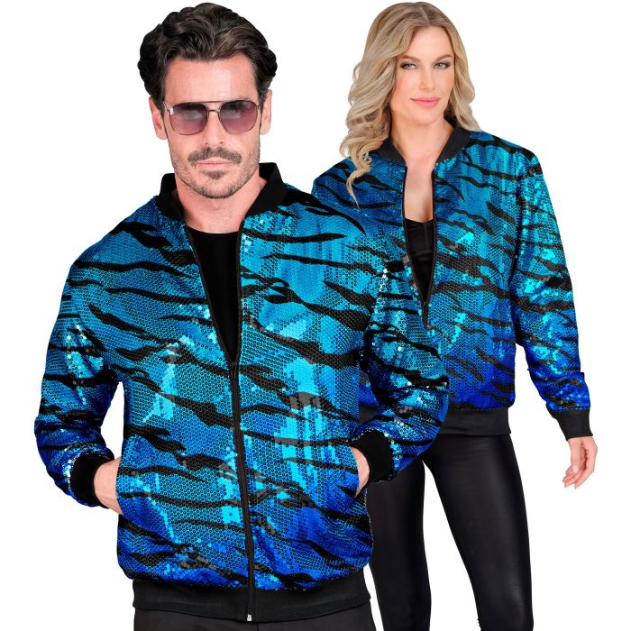 Pailletten-Bomberjacke mit Wellenmuster in Türkis Blau