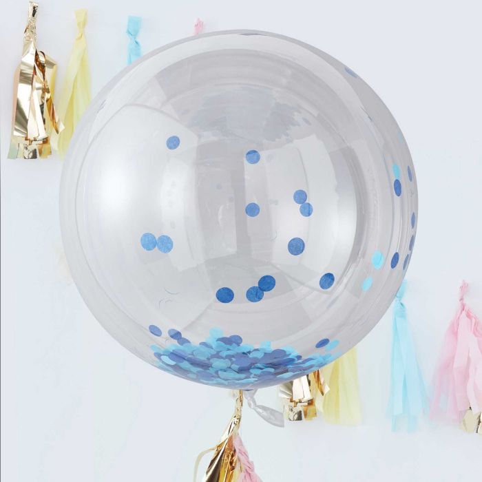 Große Runde Ballons mit Blauen Konfetti 3x - 90 cm