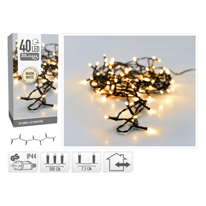 LED-Lichterkette 40 LED Warmweiß mit Stecker - 3 m