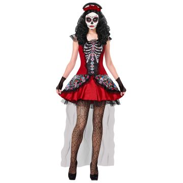 Zucker-Schädel Kleid für Damen mit Schlepp