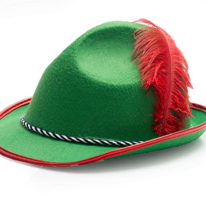 Tirolerhut für Oktoberfest grün mit roter Feder unisex Einheitsgröße