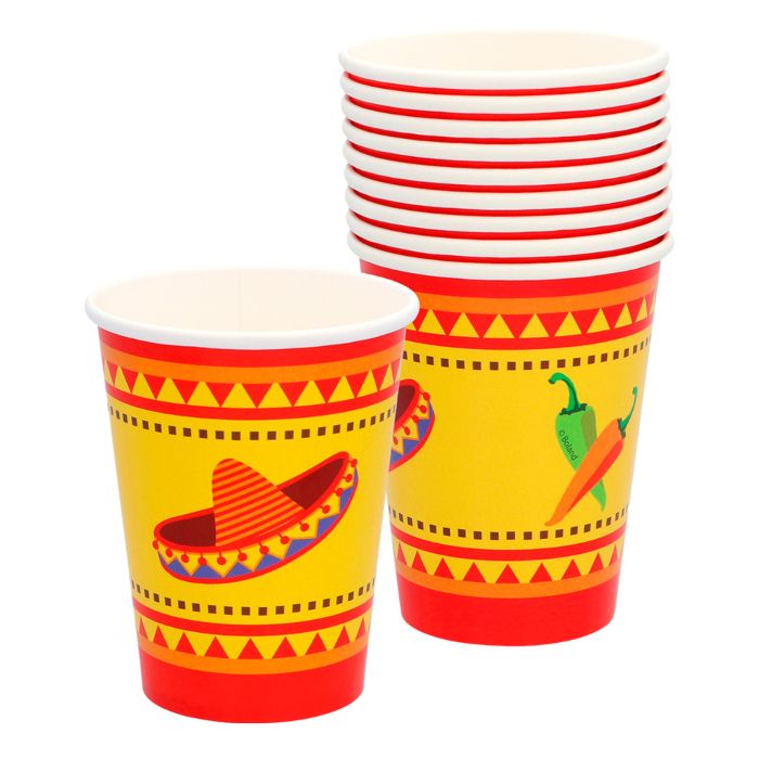 Mexikanische Pappbecher Rot und Gelb 10x - 210 ml