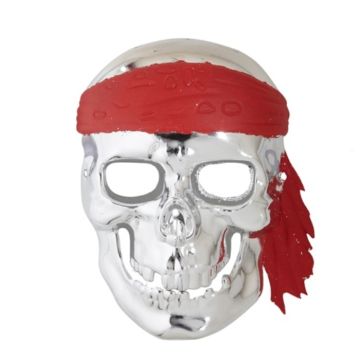 Silberne Piratenskelettmaske mit rotem Bandana - One Size