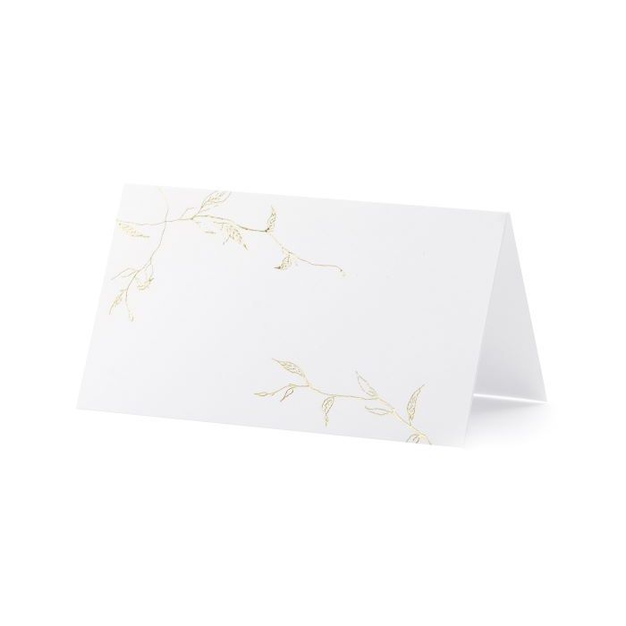 Weiße Platzkarten mit goldenen Zweigen Motiven 10x - 9,5x5,5 cm