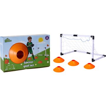 Fußballtor mit Netz und 4 Kegeln