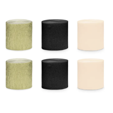 Crepe Streamer schwarz/gold Mix 6x - 10 Meter