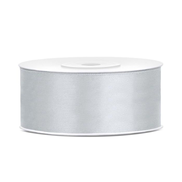 Silberfarbenes Satinband - 25 mm x 25 m