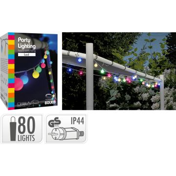 Lichterkette mit 80 LEDs in verschiedenen Farben und weißen Kugeln