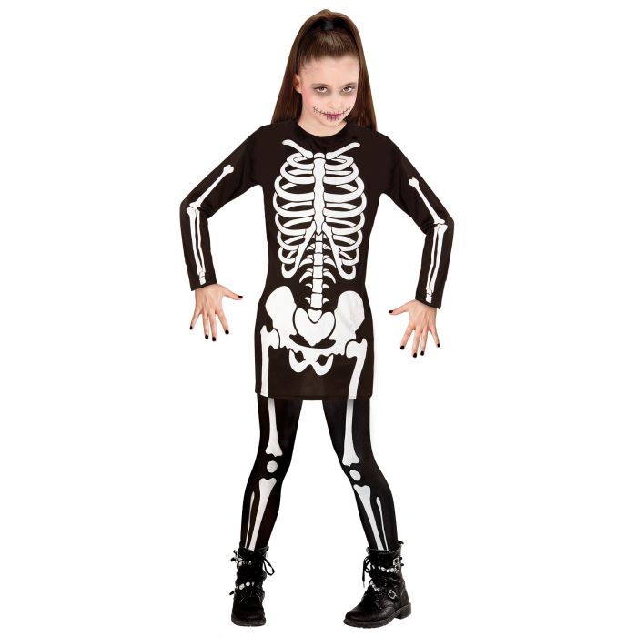Skelettkostüm für Mädchen, schwarz