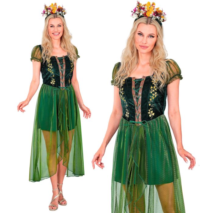 Waldkönigin Kostüm mit Blumenkranz