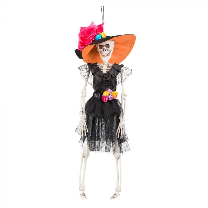 Hängende Tag der Toten Frauen-Skelettfigur - 40 cm