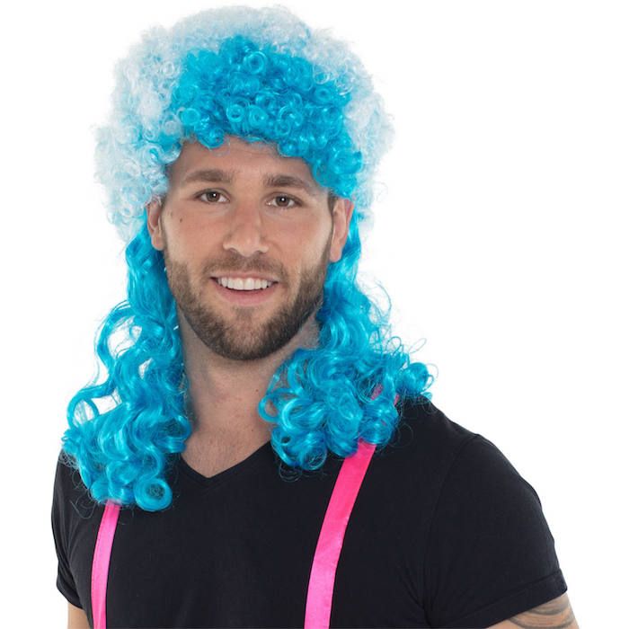 Neonblaue Afro-Perücke mit Locken - Einheitsgröße