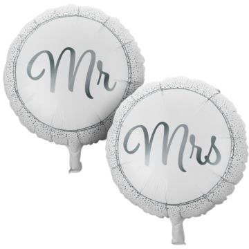 Mr. und Mrs. Folienballons Silber 14 cm - 2x