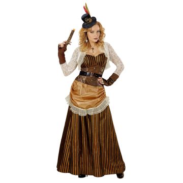Gestreiftes Steampunk-Kleid in Braun und Gold