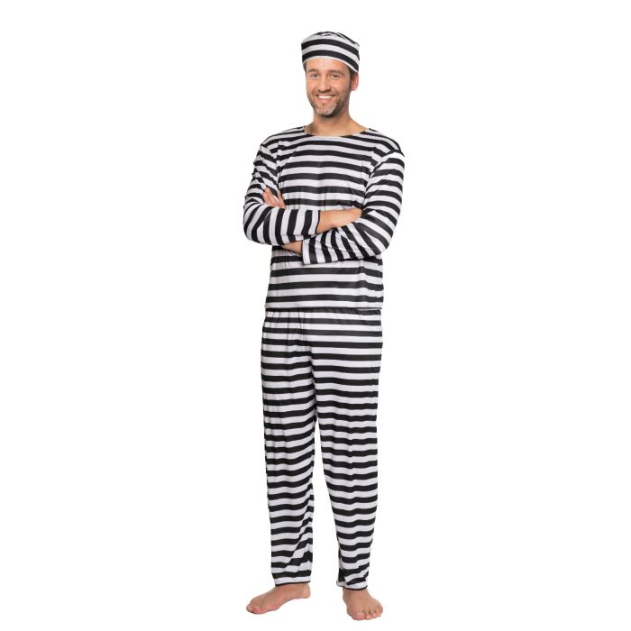 Gefängnisanzug Kostüm schwarz und weiß