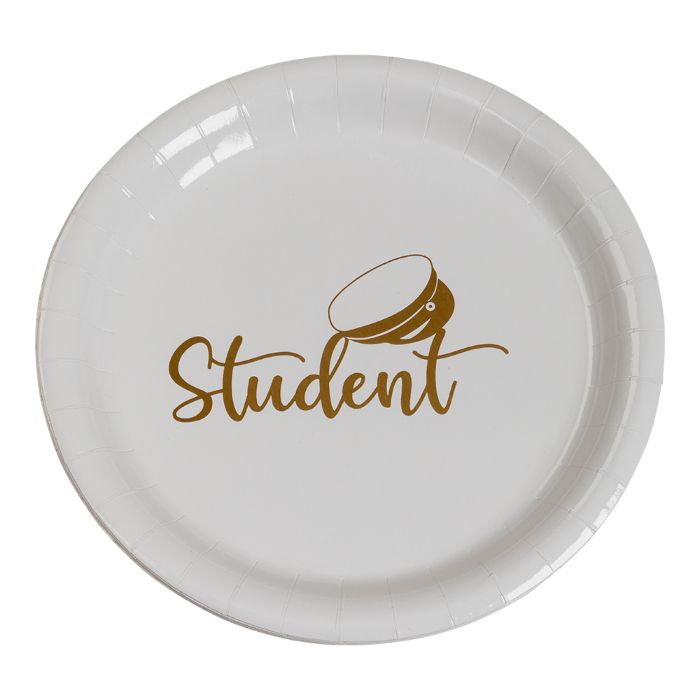 Papierteller mit Studentenmotiv Gold 8x - 18 cm