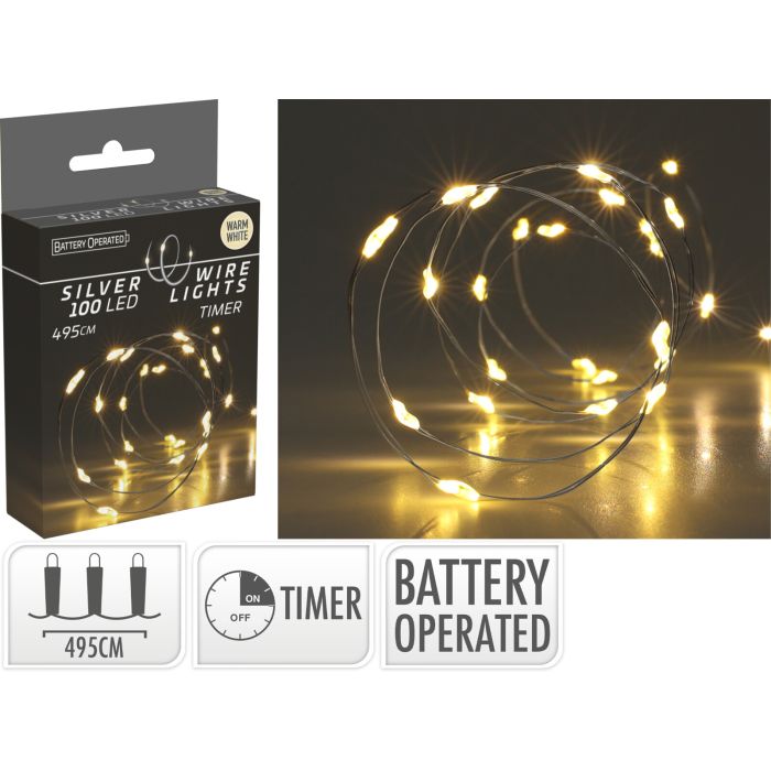 LED-Lichterkette auf Silberdraht mit 100 Mikrolichtern