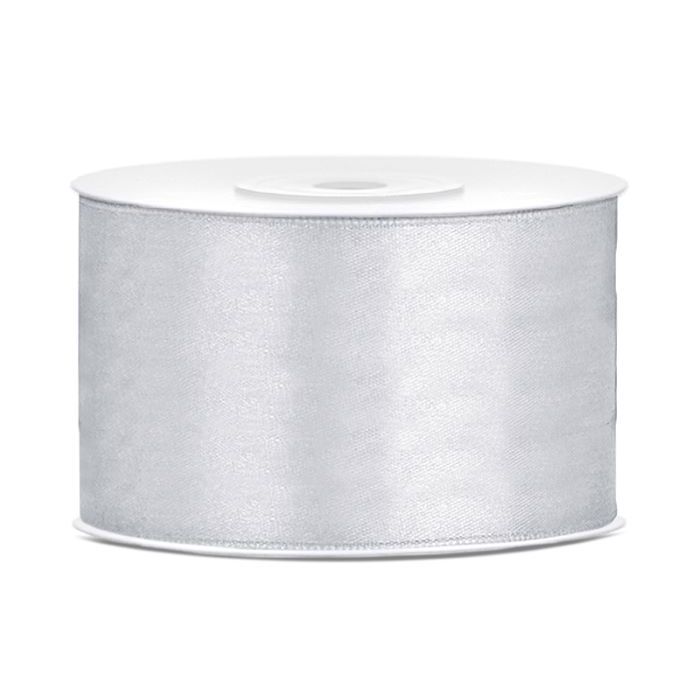 Silberfarbendes Satinband - 38 mm x 25 m