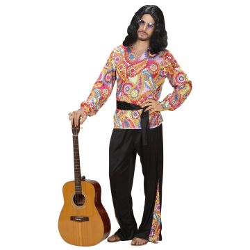 Hippie-Kostüm für Herren mit Hemd und Gürtel