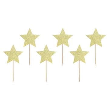 Gold Glitzer Stern Food Picks 6x - 11,5 cm