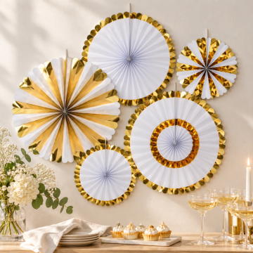 Papierfächer in Gold zur Wanddekoration, 5 Stück