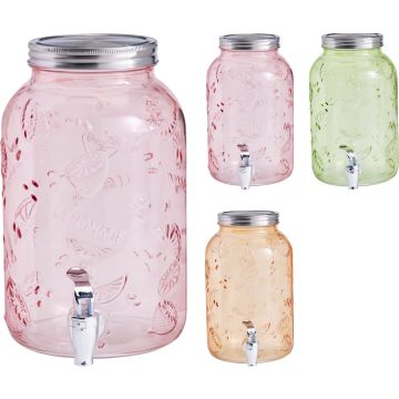 Glaskrug mit Fruchtmuster und Hahn, 3,8 Liter