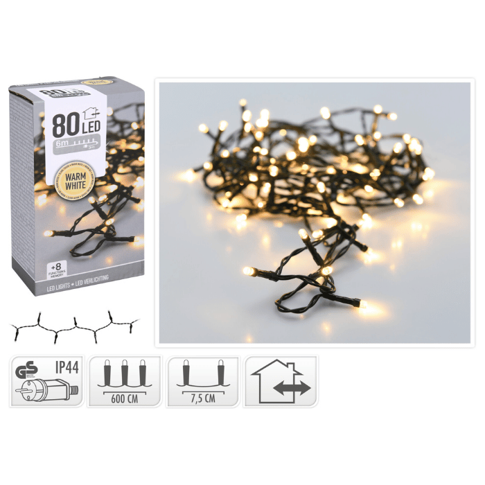 LED Lichterkette 80 LED Warmweiß mit Stecker - 6 m