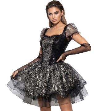 Silberfarbene Spinnenkleid Kostüm für Damen