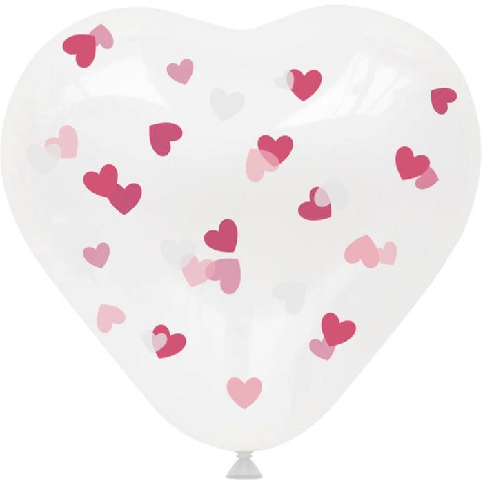 Herzformiger Ballon Mit Pink Konfetti 4x - 30 cm