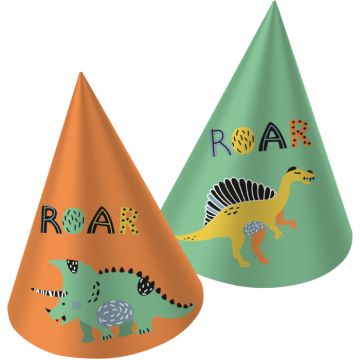 Partyhüte mit Dinosauriermotiven 6x - 16,5 cm