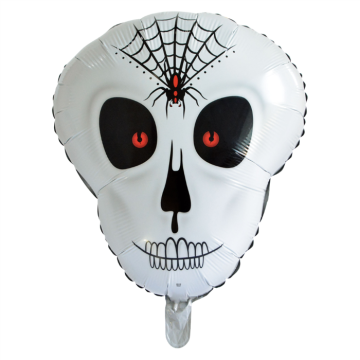 Weißer Totenkopf-Folienballon mit Spinne - 62x50 cm