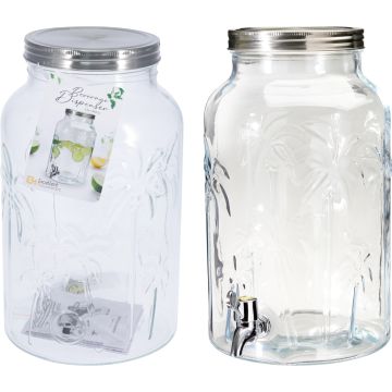 Glastrinkstation mit Palmenmuster und Hahn, 5,5 Liter
