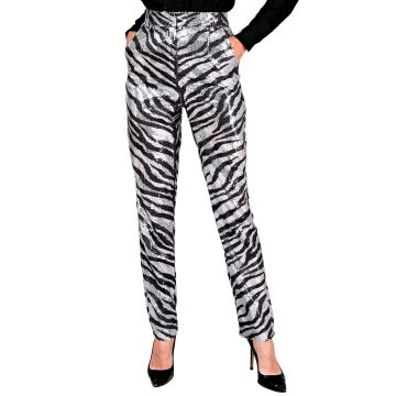 Paillettenhosen für Damen mit Zebramuster in Silber